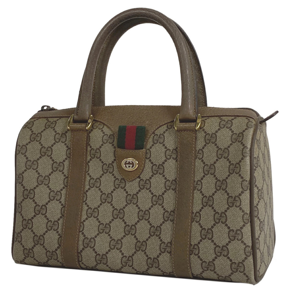 Gucci GG Handbag Boston Sherry Web Canvas Brown